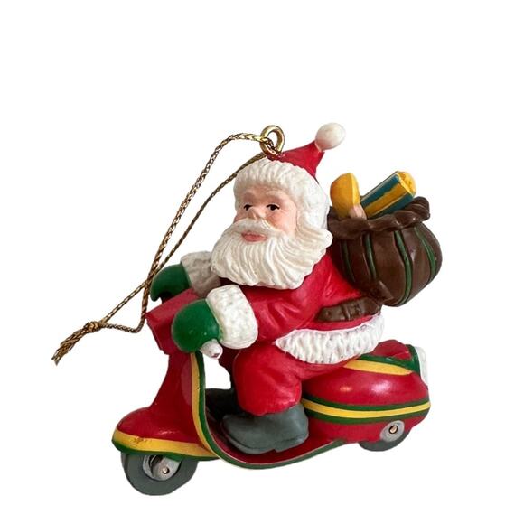 Vintage Christmas Ornament Santa on a Motor Scooter Santas Best Collectible 1991 - Picture 1 of 13